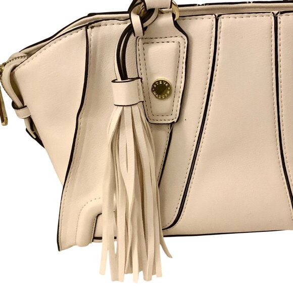 Steve Madden Cream Satchel Bag Handbag Tassel Accent Black Gold Details - Picture 2 of 15